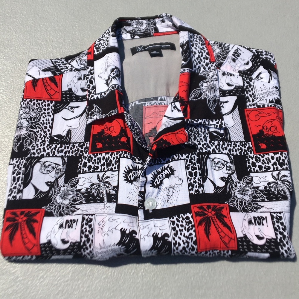 INC International Concepts Red Comic Camp Shirt